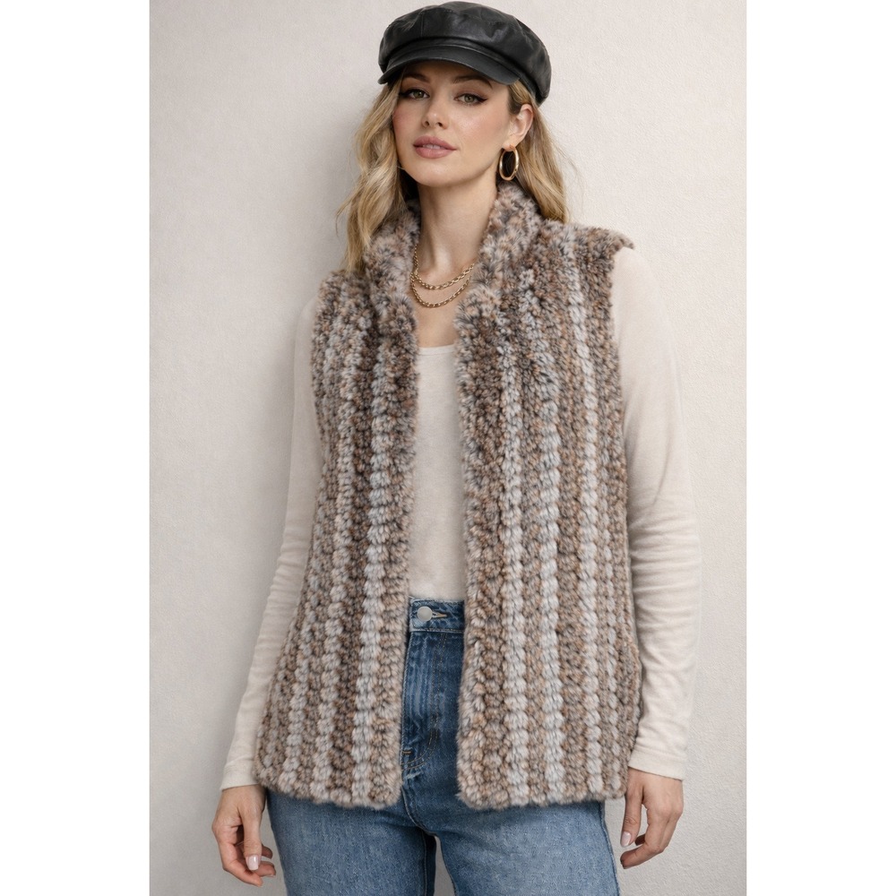 AQUA Faux Fur Vest Rex Rabbit Pattern Womens XS